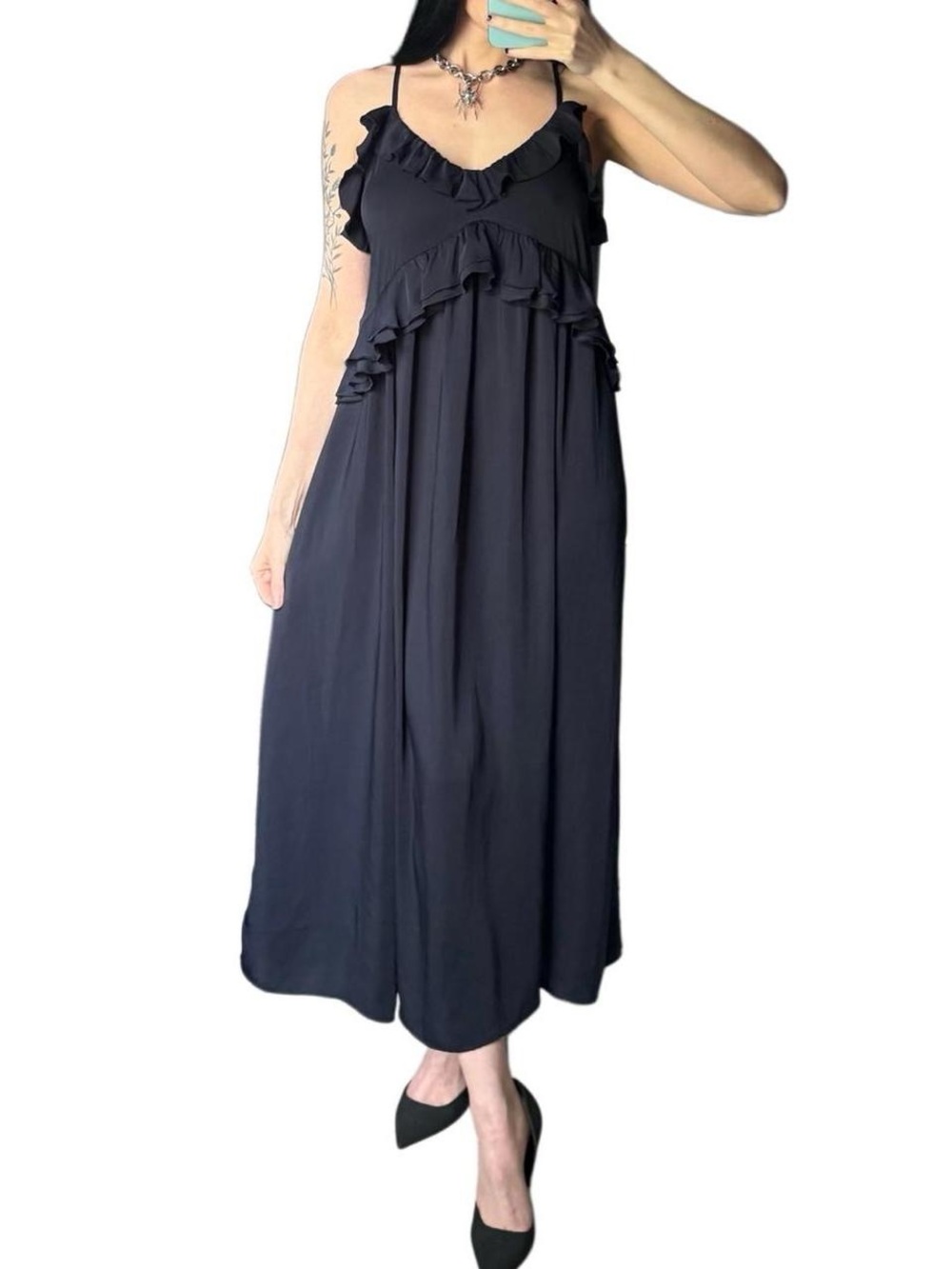 Navy cocktail Ruffle Maxi Dress - Elegant Sleeveless Design